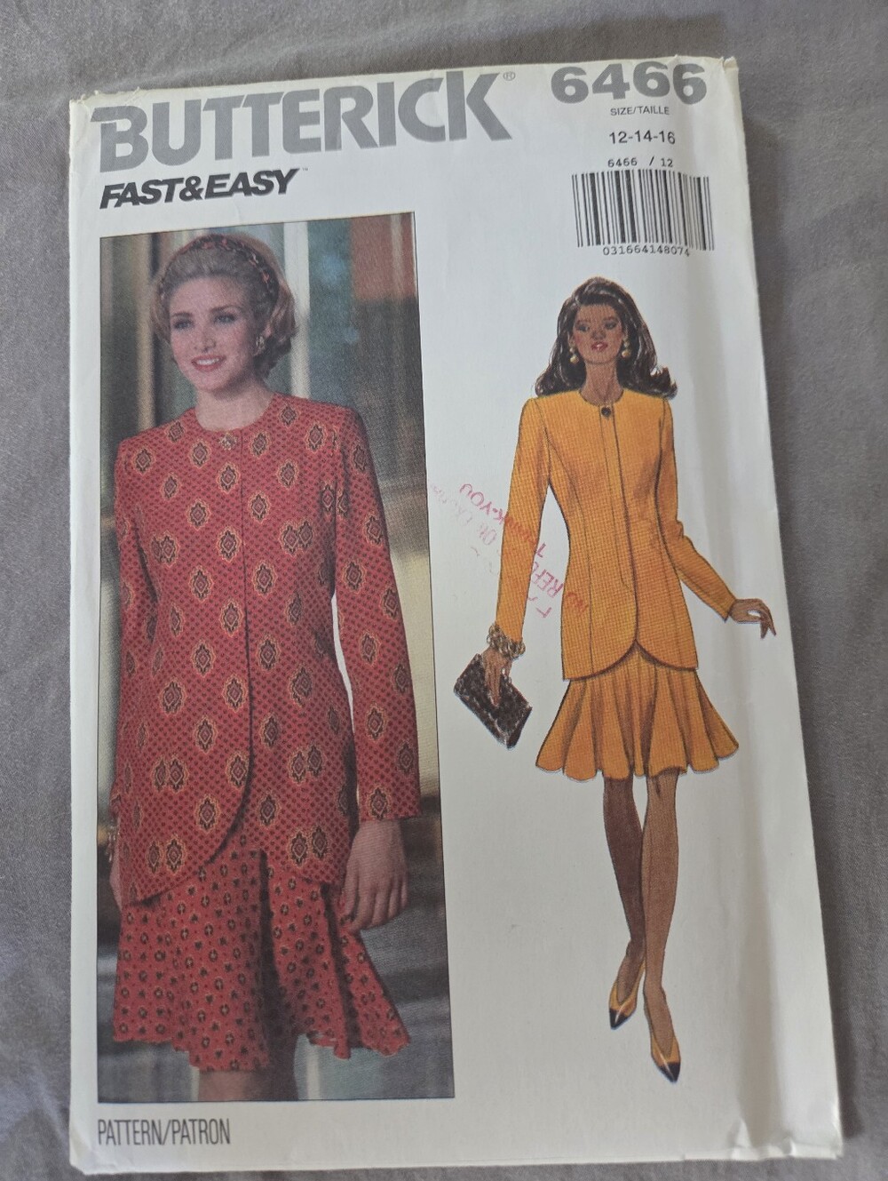 Butterick 6466 Sewing Pattern Size 12-14-16